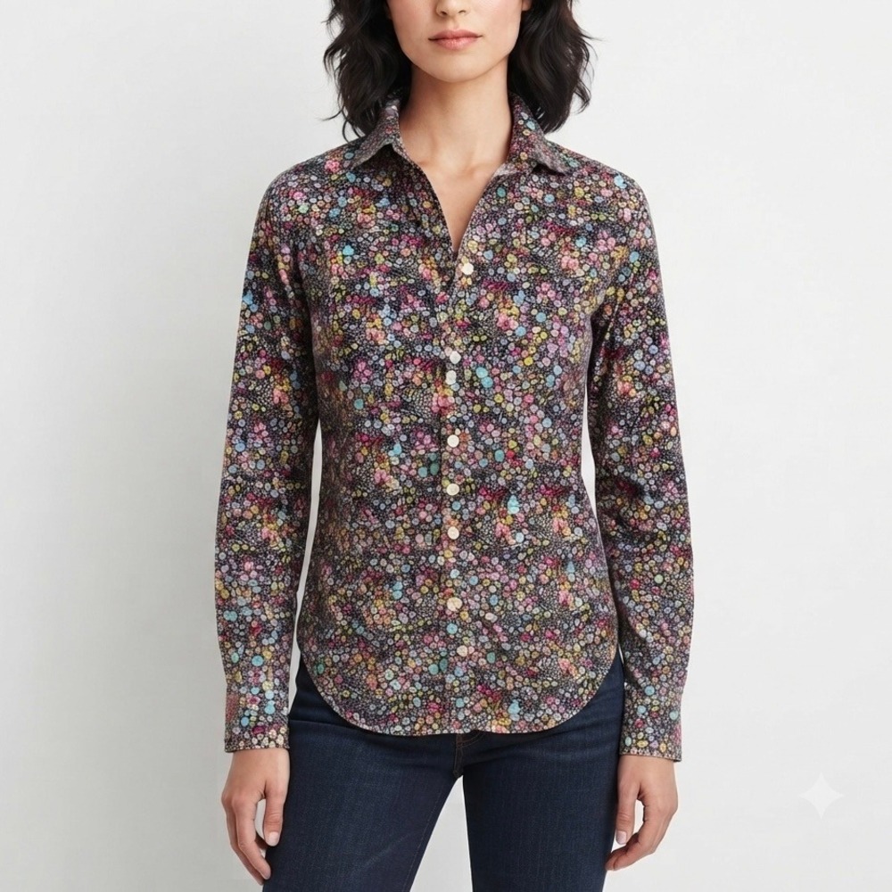Frank & Eileen 100% Cotton Button-Up Shirt‎ Floral Women Size Small Long Sleeves